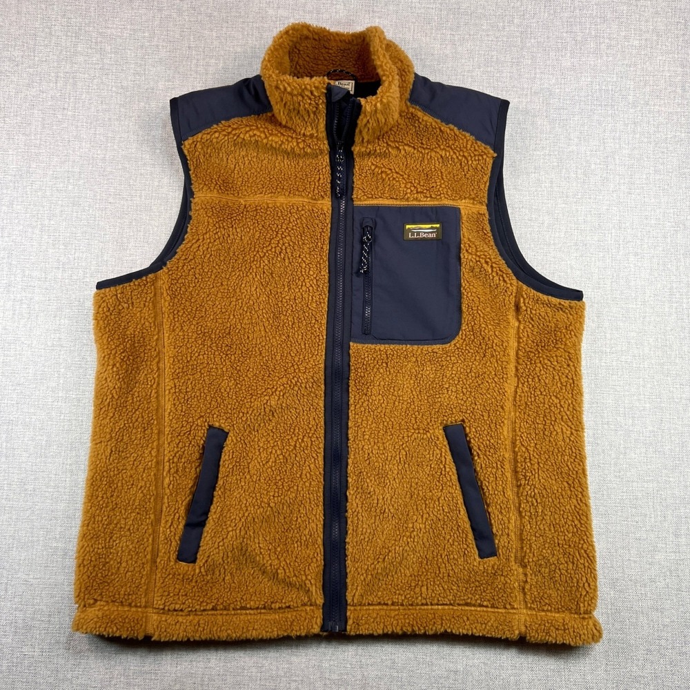 LL Bean Sherpa Fleece Vest Full Zip Men XL Brown Antique Gold Outdoors Gorpcore